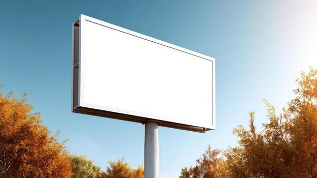 Billboard Mockup on Sunny Day with Trees Advertising and Marketing Space Template photo