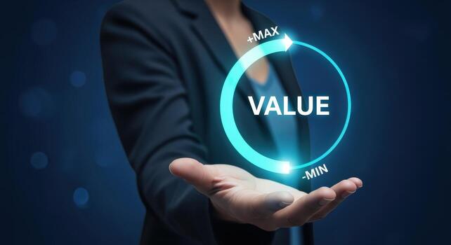 Person Holding Glowing Circle with Value Indication in Hand, Showing Business Growth and Maximization photo