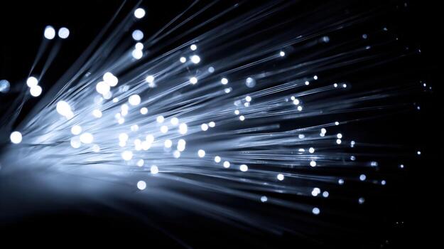 Fiber Optic Cables Glowing, Abstract Technology Background with Data Transmission, Internet Connection and High Speed photo