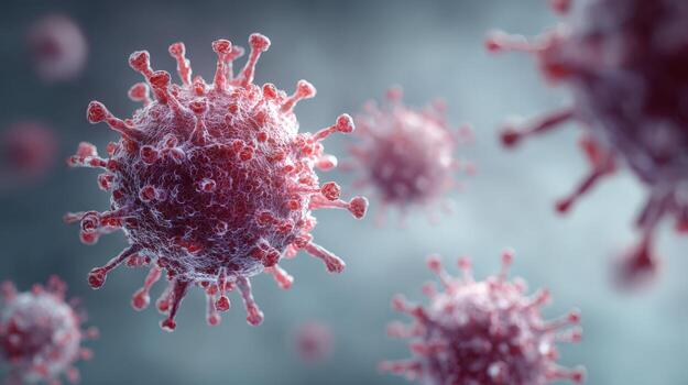 Microscopic View of Virus Cells Scientific Visualization for Medical and Research Purposes, Featuring Viral Structure photo