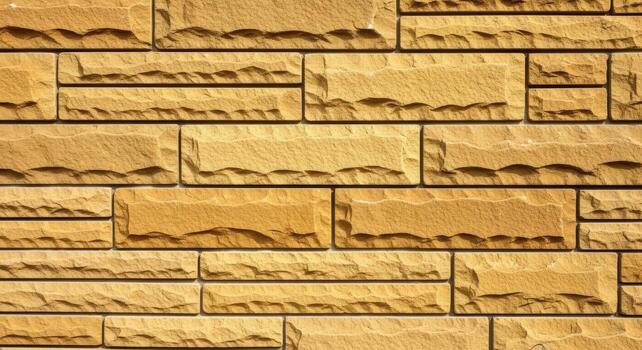 Textured stone wall cladding featuring beige and brown brickwork in a modern design with strong geometric shapes photo