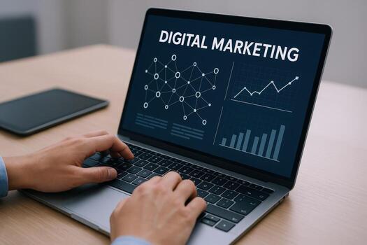 Digital Marketing Strategy on Laptop Analyzing Online Performance and Business Growth with Technology photo