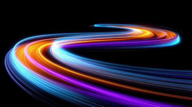 Abstract Light Trails on Black Background Dynamic Motion and Vibrant Colors for Modern Design photo