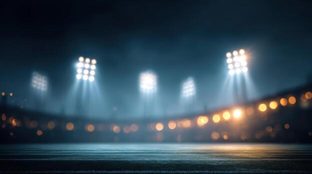 Illuminated Stadium at Night with a Moody Atmosphere and Copy Space in Foreground photo