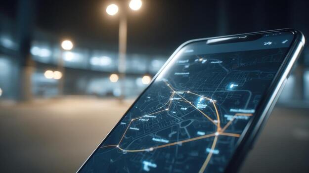 Mobile Navigation App Displaying City Map with Real-Time Traffic Information for Modern Urban Commute photo