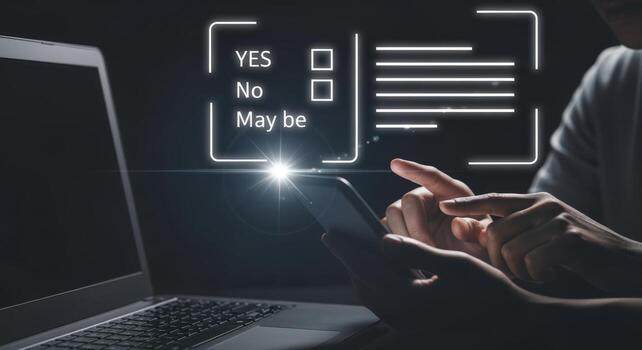 Online Survey Feedback Using Smartphone, Digital Questionnaire, Future Technology, Person Filling Form with Mobile Phone photo