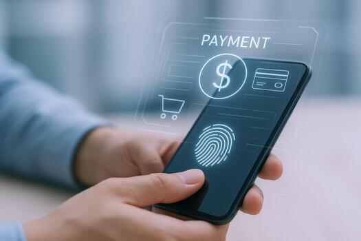 Mobile Payment Technology Secure Online Banking with Fingerprint Authentication on Modern Smartphone photo