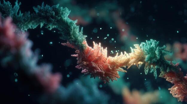 Abstract Colorful Twisted Strand Illustration Genetic Material, Scientific Visualization, and Complex Biological Structure Representation photo