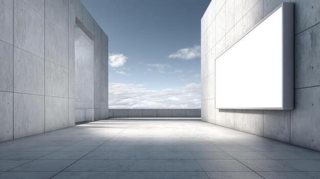 Modern Concrete Building Exterior with Blank Billboard and Sky View for Advertisement Mockup photo