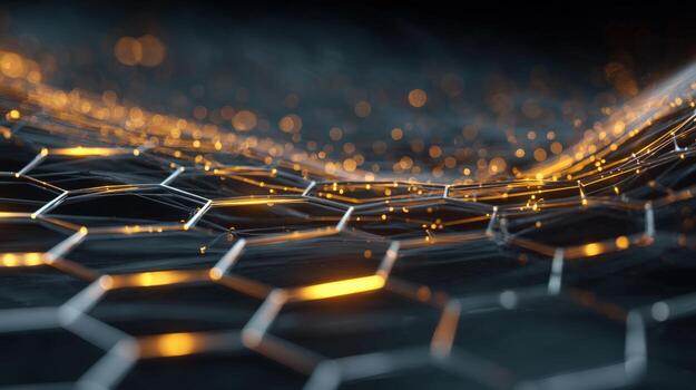 Abstract Technology Background with Hexagonal Grid, Glowing Points, and Dynamic Network Connections for Modern Innovations photo