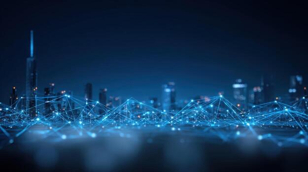 Modern Cityscape Network Futuristic Digital Connectivity Concept Depicting Global Communications and Data Transfer in Urban Environment photo