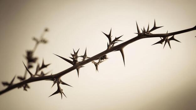 Thorny Branch Close-Up Sharp Prickles on a Dark Stem, Abstract Nature Photography photo