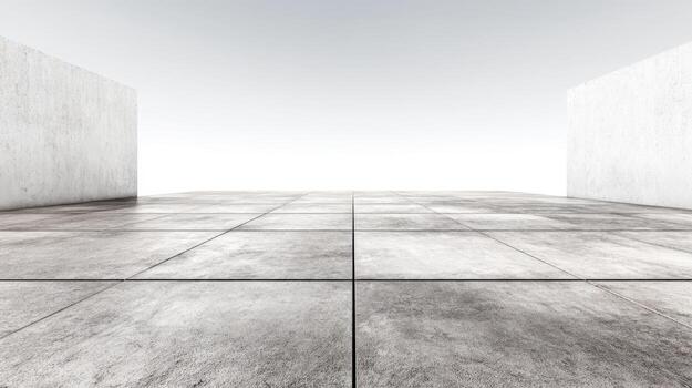 Minimalist Architecture Featuring Concrete Walls and Tiled Floor Against a Bright, Overexposed Background photo