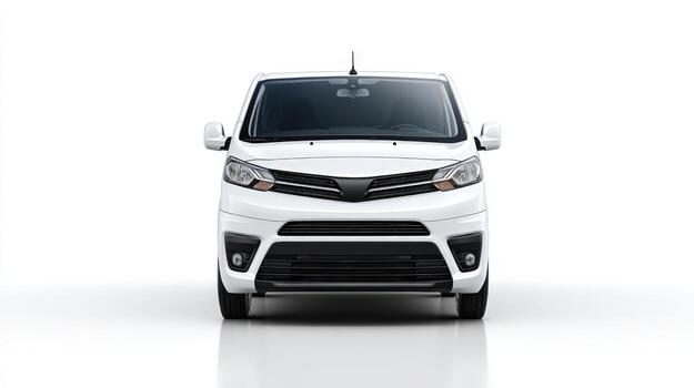 Front View of a White Commercial Van Isolated on a White Background, Vehicle Presentation photo