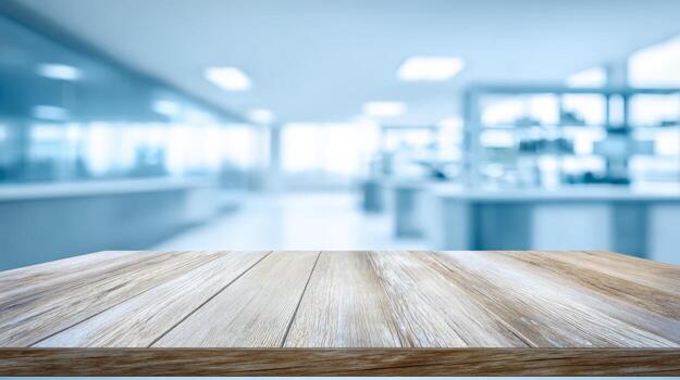 Wood Tabletop in Modern Laboratory, Ideal for Product Display and Scientific Research Presentation Background photo