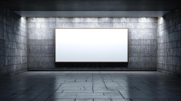 Blank Billboard in a Modern Concrete Room, Ready for Custom Design and Advertising Display photo
