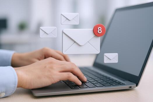 Email Marketing Campaign Professional Using Laptop to Send, Receive, and Manage Digital Correspondence Effectively photo