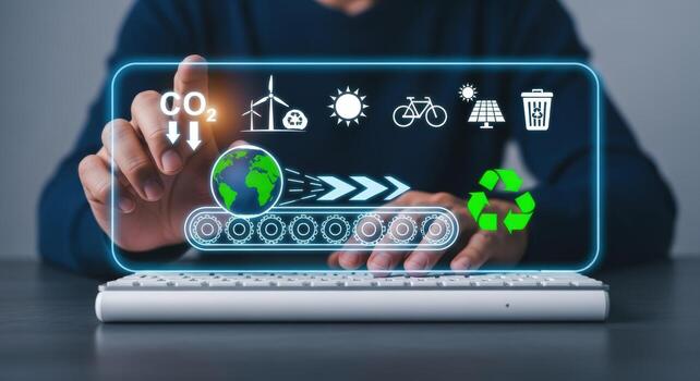 Sustainable Technology Interface Displaying Ecology and Green Energy Concepts, Representing a Commitment to a Cleaner Environment photo