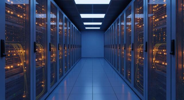 Data Center Server Room Network Infrastructure and Technology for Cloud Computing and Information Storage photo