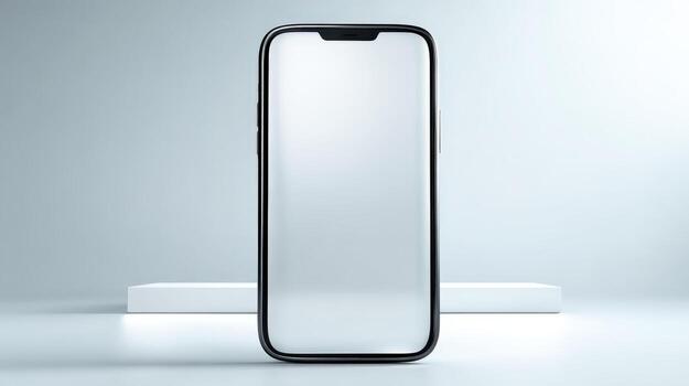 Modern Smartphone Mockup on Minimalist Platform Sleek Device Display for App and UI Design Presentation photo