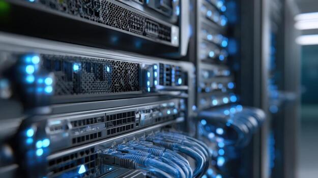 Data Center Servers Powerful Computing Infrastructure with Network Cables and Advanced Technology for Optimal Performance photo