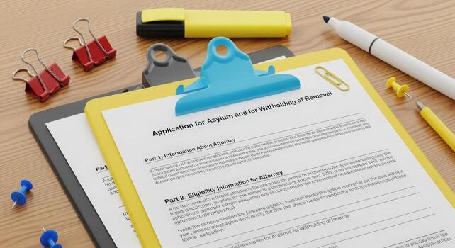 Asylum Application Forms on Clipboards with Stationery, Ready for Review and Processing in Office photo