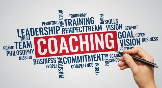Business coaching and leadership skills conceptual image highlighting commitment and vision to achieve goals using handwriting photo