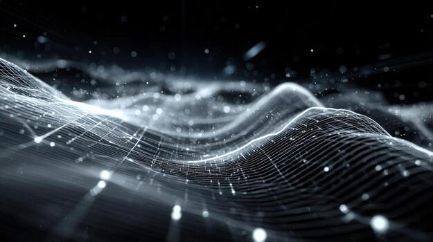 Abstract Network Technology Background with Dynamic Waveform, Data Stream, and Particle Flow in Cyberspace photo