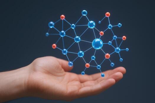 Abstract Network Connection Concept Hand Holding Interconnected Nodes for Technology, Science, or Medicine photo