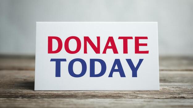 Donate Today Message on a Card, Placed on Wooden Background, Supporting Charities and Nonprofits photo
