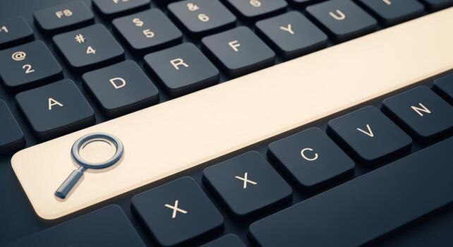 Computer Keyboard with Search Bar and Magnifying Glass, Representing Online Search and Information Retrieval photo