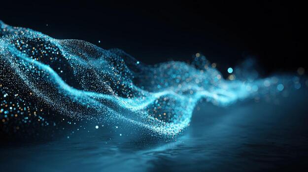 Dynamic Blue Particle Wave Flow Abstract Digital Background for Technology and Innovation Concepts photo