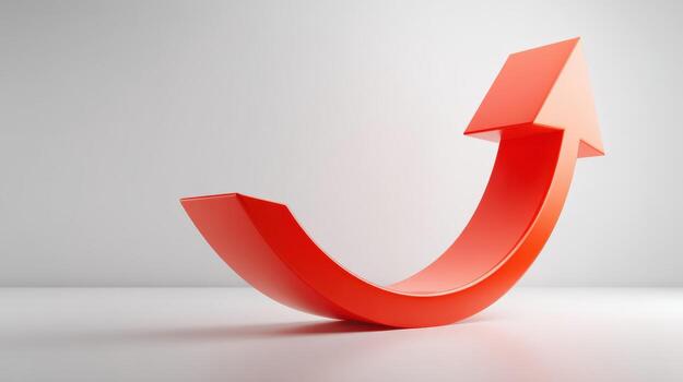 Red Arrow Curving Upward on White Background Demonstrating Growth and Positive Trends in Business and Finance photo