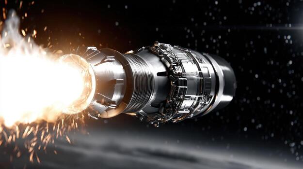 Futuristic Spacecraft Engine Firing with Sparks in Deep Space, Propulsion Concept for Exploration and Innovation photo