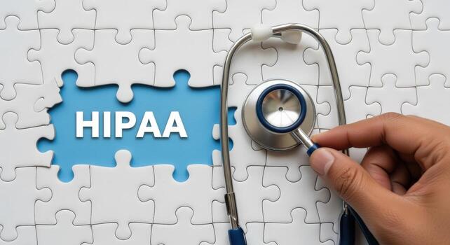 HIPAA Compliance Concept Stethoscope on Puzzle with Missing Pieces Revealing HIPAA Text, Emphasizing Healthcare Data Security photo