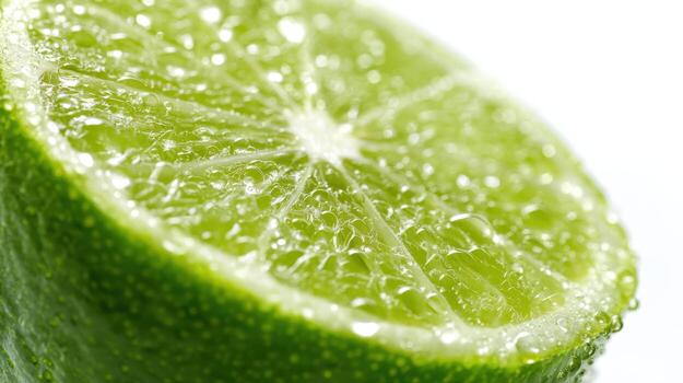 Macro Shot of a Refreshing Lime Slice with Water Droplets on a White Background photo