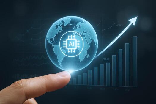Artificial Intelligence Global Growth Depiction of Rising Success with a Digitized Globe and Positive Trajectory photo