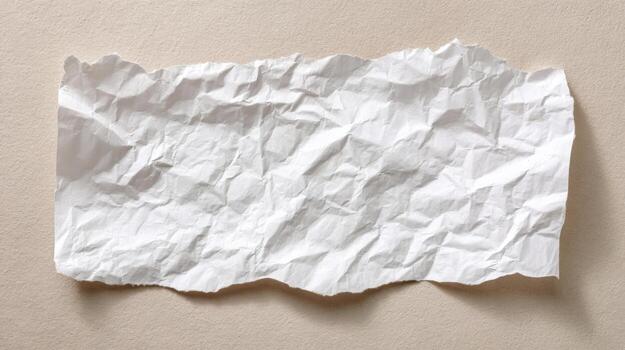 Crumpled White Paper Sheet Overhead Isolated Against Neutral Background, Texture of Wrinkles and Folds, Creative Resource photo