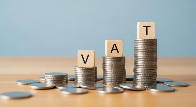 creciente pilas de monedas con IVA letras representando valor adicional impuesto y creciente impuesto concepto foto