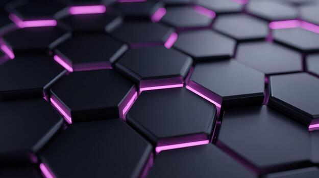Abstract Dark Hexagonal Grid with Glowing Pink Highlights, Modern Tech Background photo