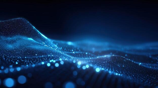 Abstract Blue Particle Wave Background Futuristic Network Visualization for Technology and Science Concepts photo