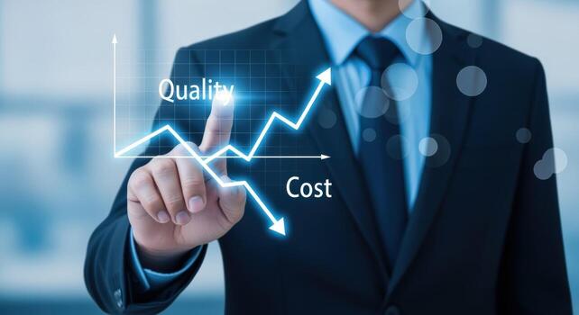 Business Professional Analyzing Cost Reduction and Quality Improvement Graph in Corporate Environment photo