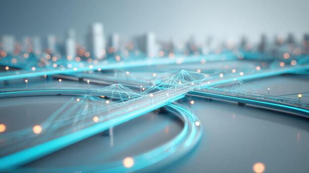 Abstract Futuristic Cityscape with Interconnected Network, Representing Technology, Data, and Communication Infrastructure photo