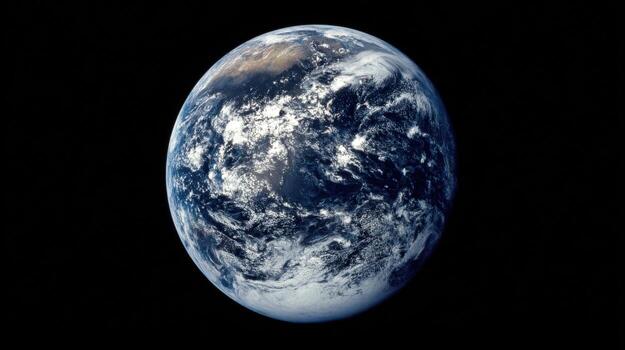 Earth View from Space Detailed Planetary Surface with Cloud Cover Against a Black Backdrop photo