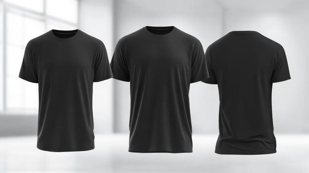 Black T-Shirt Mockup Realistic Front and Back Views for Apparel Design Presentations and Online Store Product Display photo