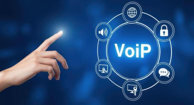 VoIP Technology Concept A Human Hand Interacting with a Digital Interface for Communication Solutions photo