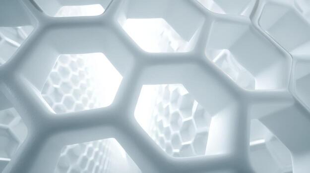 Futuristic White Honeycomb Structure Modern Abstract Background with Geometric Hexagon Pattern and Light photo