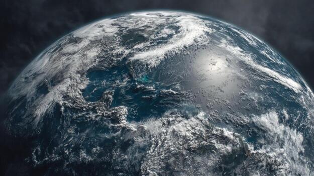 Detailed Earth View from Space Showing Clouds, Continents, and Oceans in High Definition photo