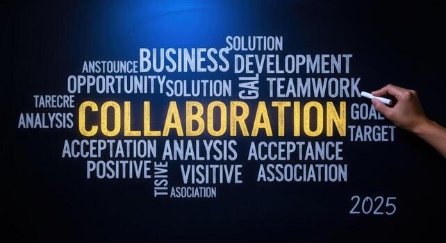 Concept of Collaboration and Teamwork Business Development and Opportunities in the Future on Blackboard photo