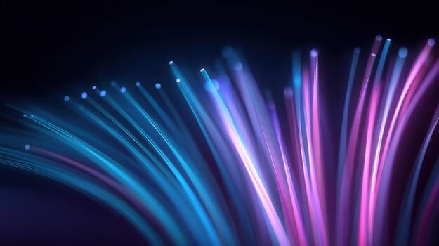 Fiber Optic Cables Glowing with Blue and Pink Light, Abstract Technology Background with Data Transmission photo
